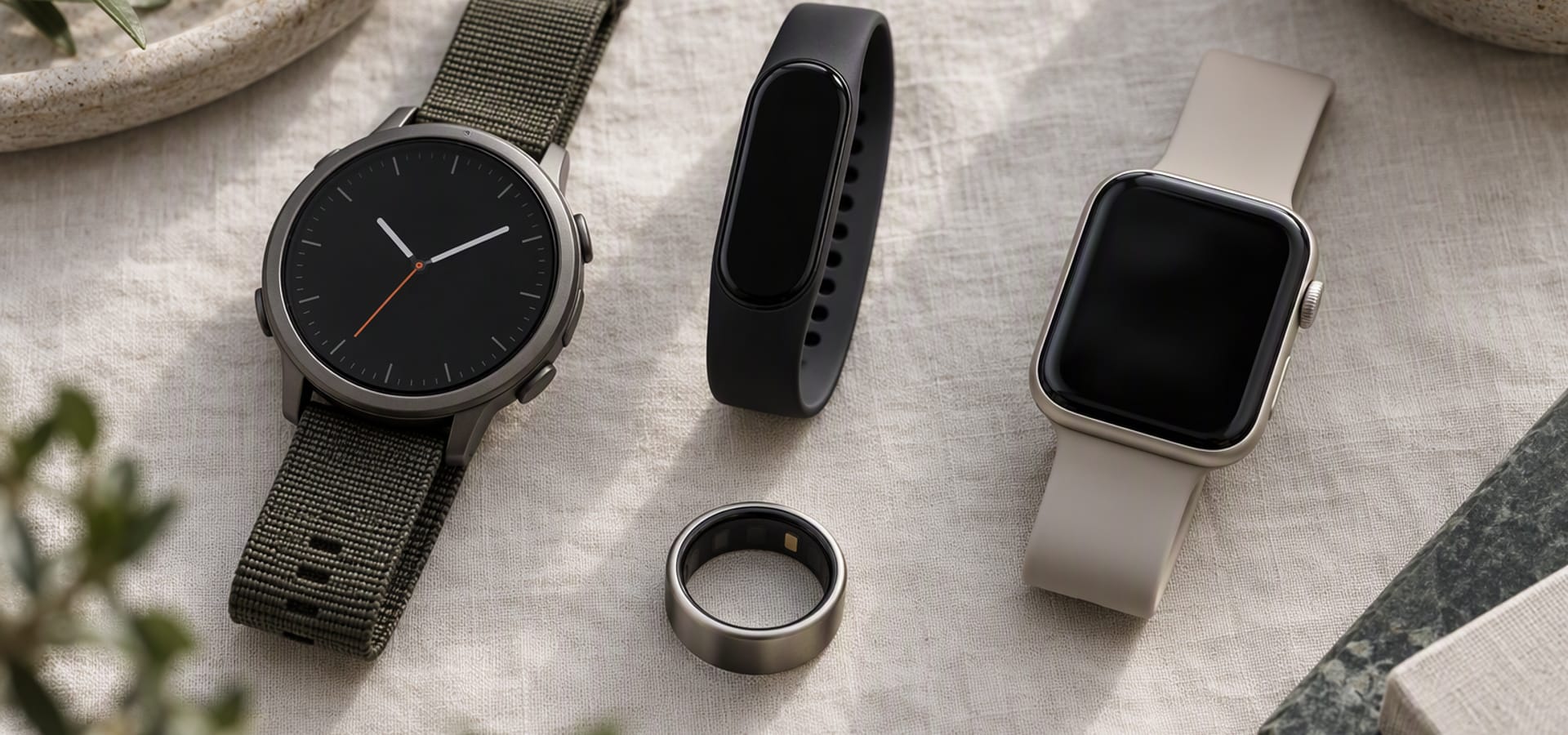 A curated set of consumer electronics laid out on a workbench